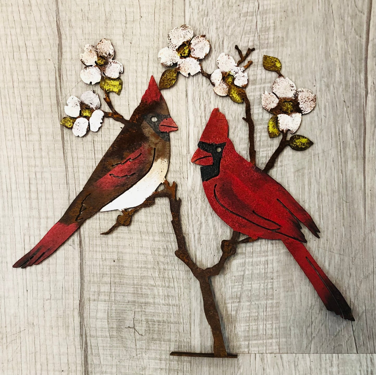 Cardinals on Dogwood Metal Silhouette