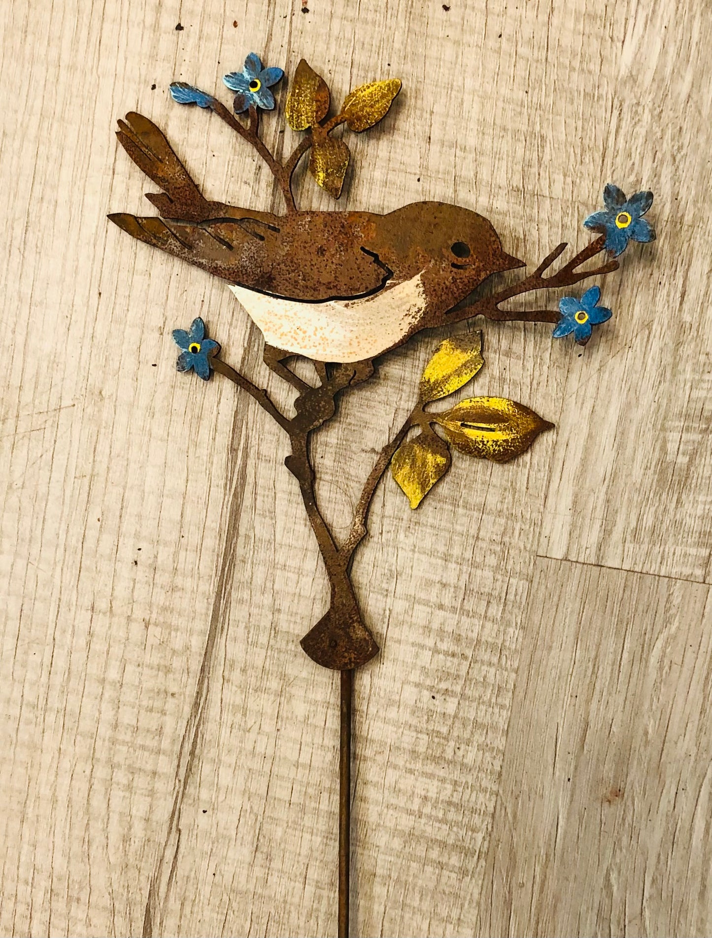 Garden Stake, Warbler with Flowers