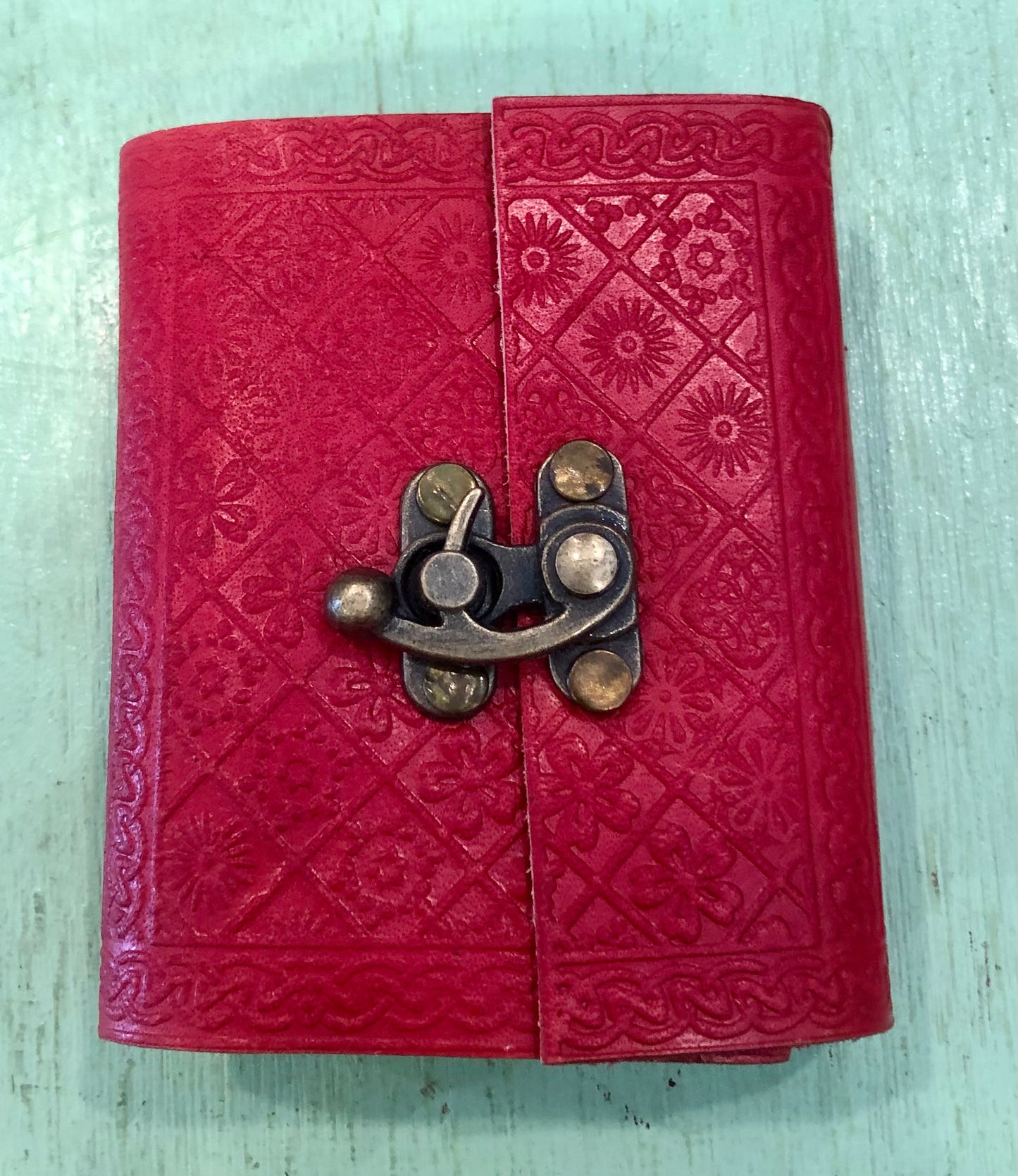 Red Embossed Mini Leather Journal