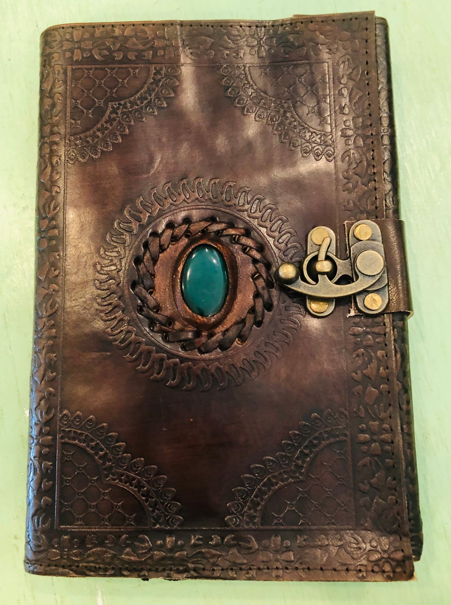 Tooled Leather Journal With Stone (God's Eye)