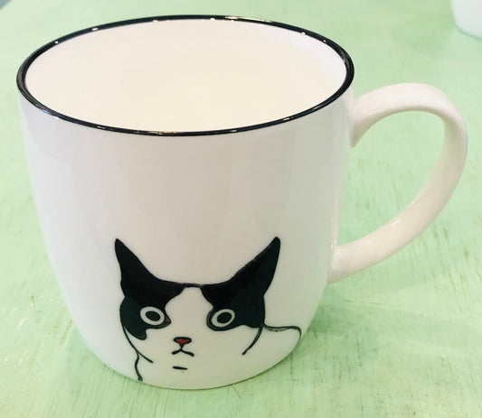 Black and White Peering Cat Mug