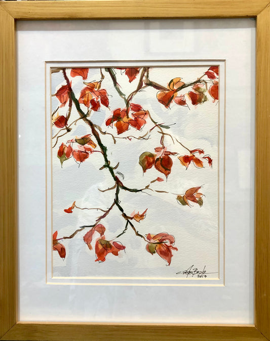 "Leaves" Watercolor Painting by Connie Estes Beale, Framed