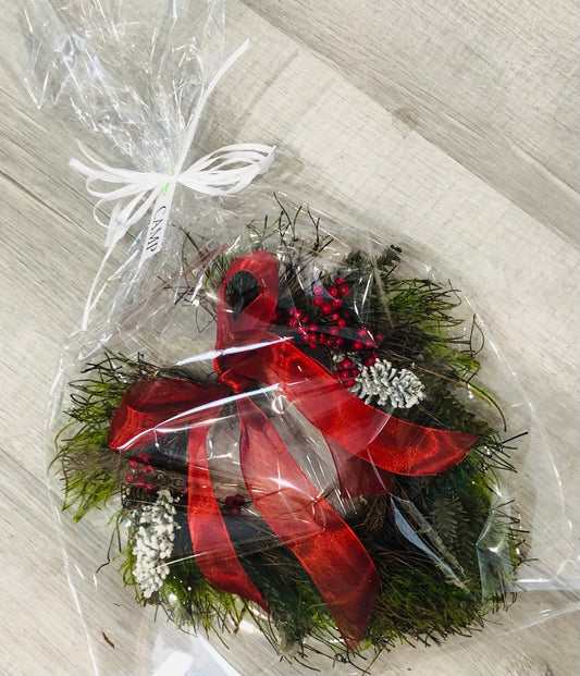 Mossy Twig Heart with Berries and Bow