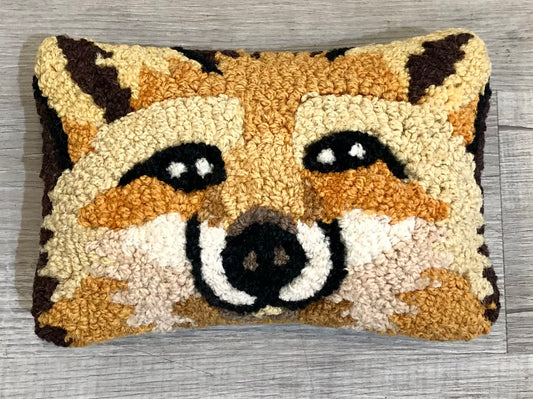 Fox Face Pillow, Hand-hooked Wool