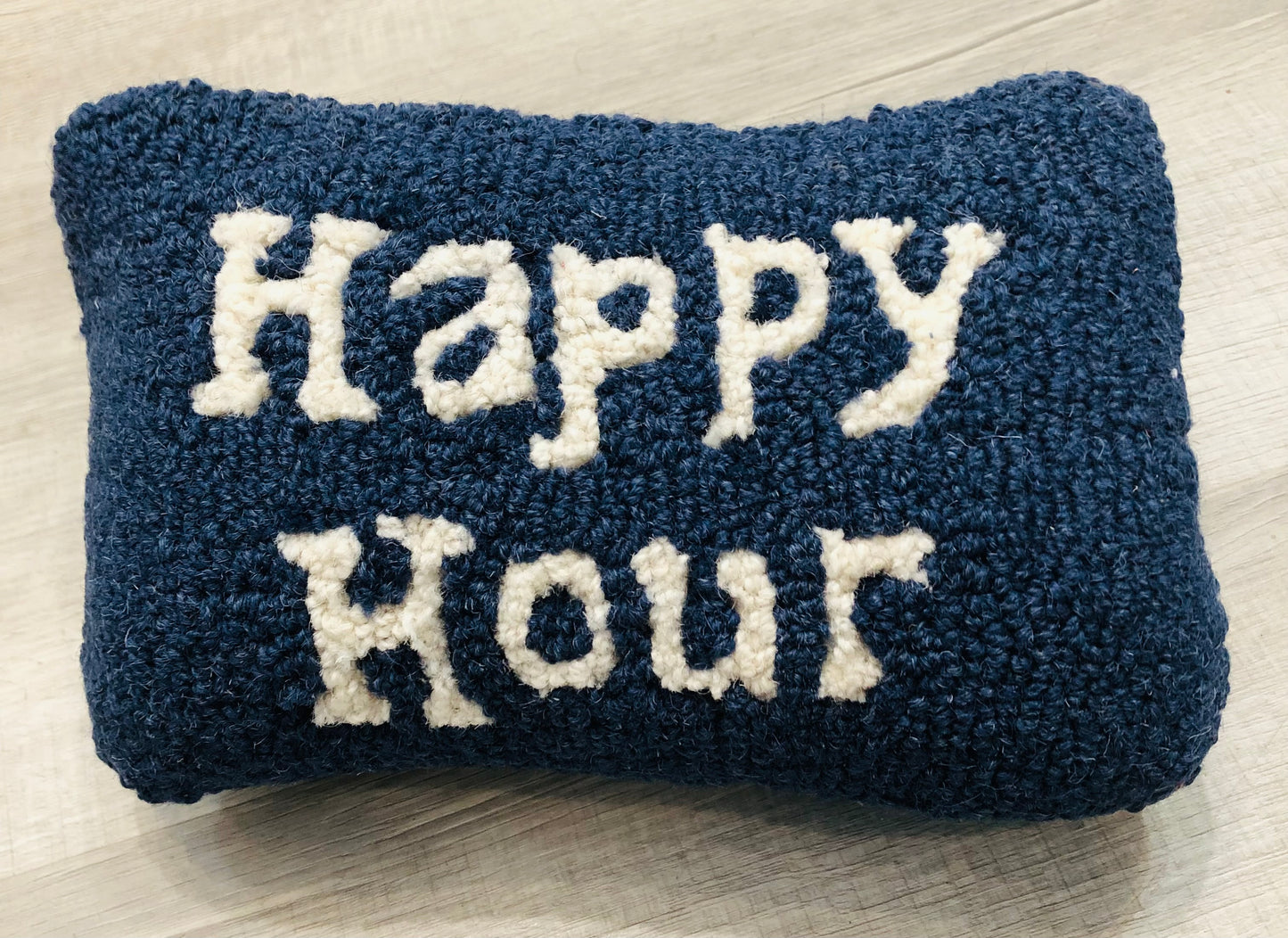 Happy Hour Pillow, Hand-hooked Wool