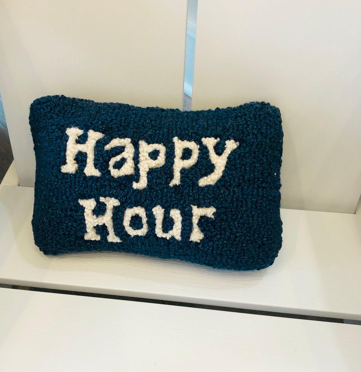 Happy Hour Pillow, Hand-hooked Wool