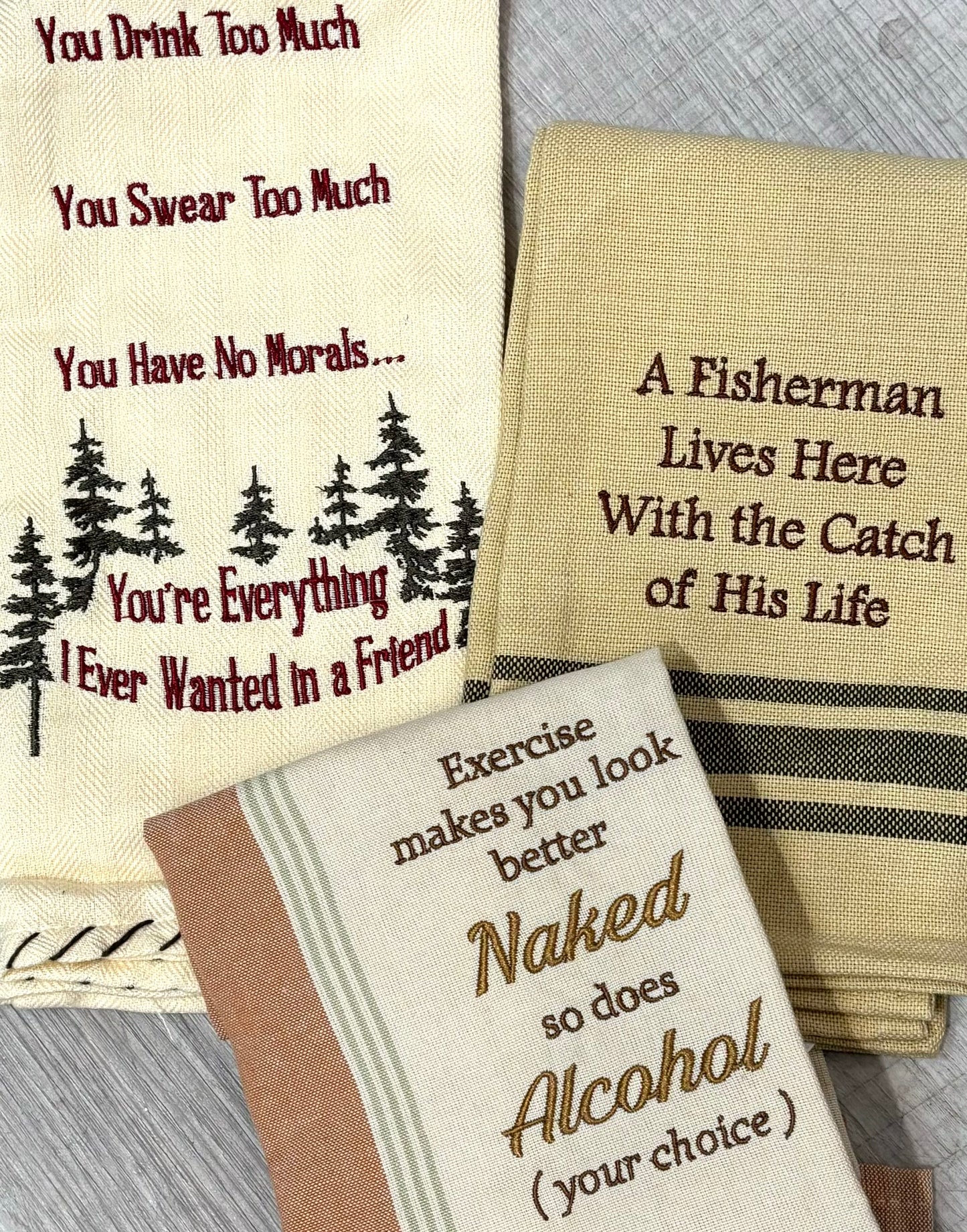 "A Fisherman Lives Here" Dish Towel