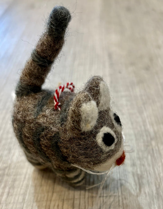 Felted Gray Stripe Cat Ornament