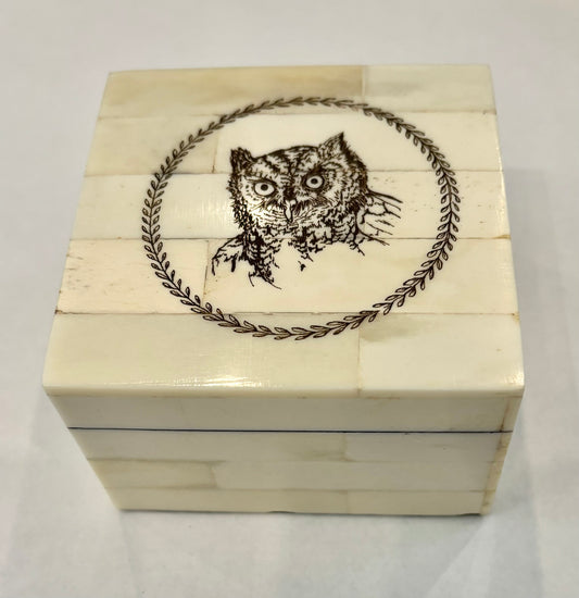 Owl Head Etched Scrimshaw Box