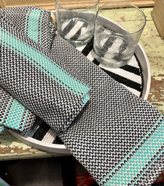 Black with Aqua Tea Towel