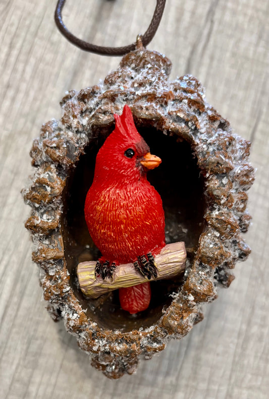 Cardinal in Pinecone Ornament