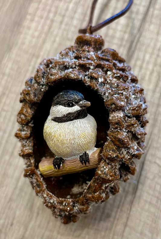 Wren in Pinecone Ornament