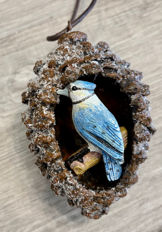 Blue Jay in Pinecone Ornament