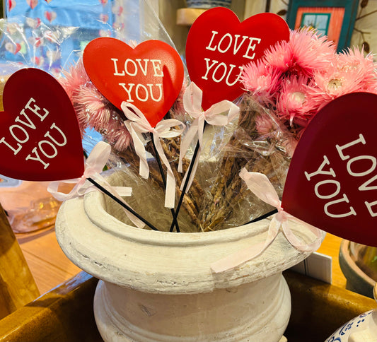 Metal "Love You" Plant Stake