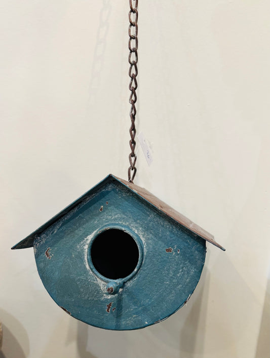 Distressed Blue Metal Birdhouse
