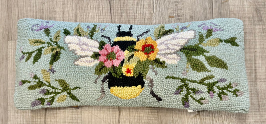 Floral Bee Hooked Lumbar Pillow