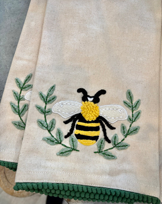 Embroidered Bee Kitchen Towel