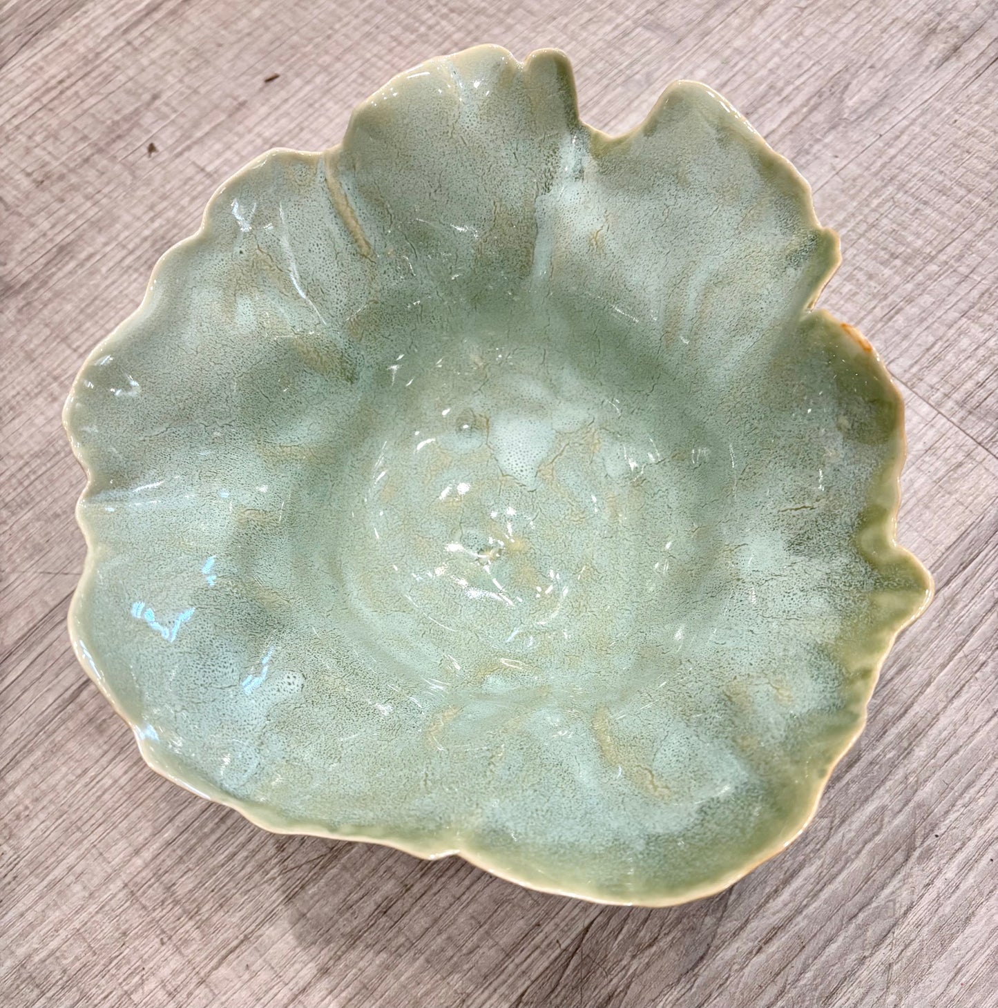 Seafoam Scalloped Ceramic Bowl, Large
