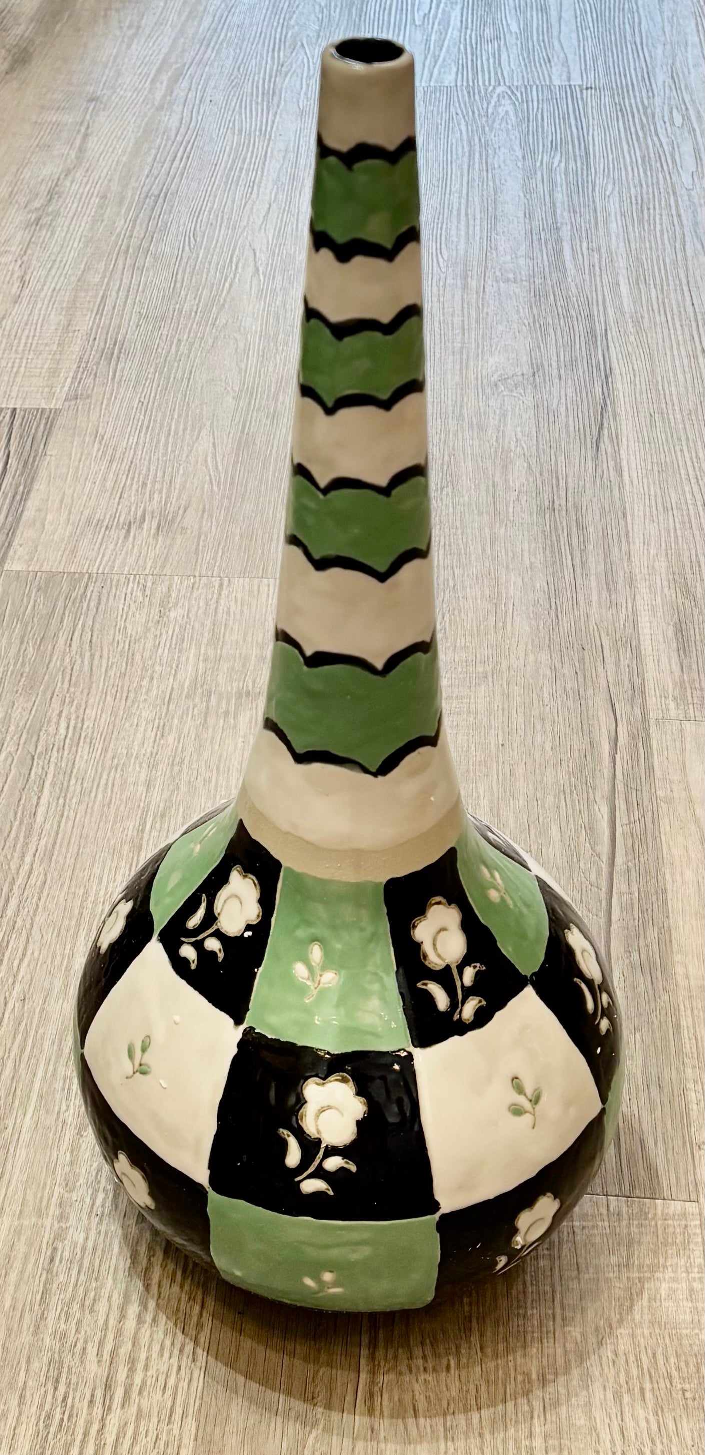 Black, White, and Green Vase, 18.5"