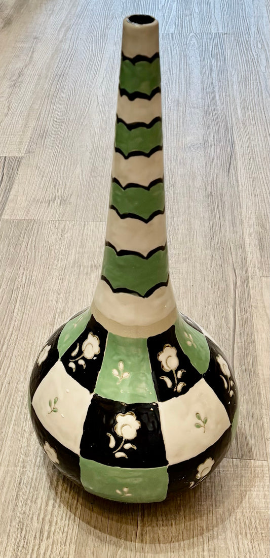 Black, White, and Green Vase, 18.5"