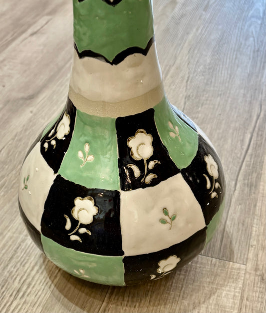 Black, White, and Green Vase, 18.5"
