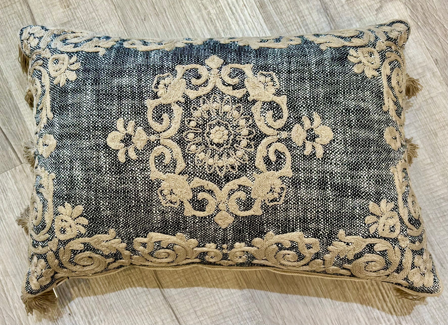Black and Natural Medallion Pillow with fill