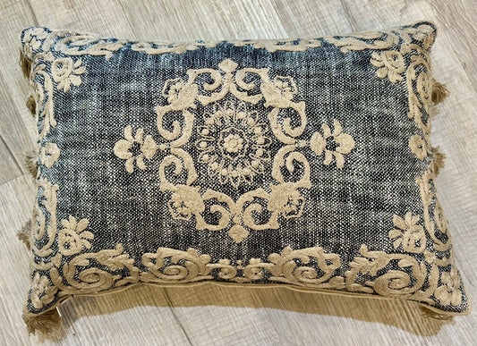 Black and Natural Medallion Pillow with fill