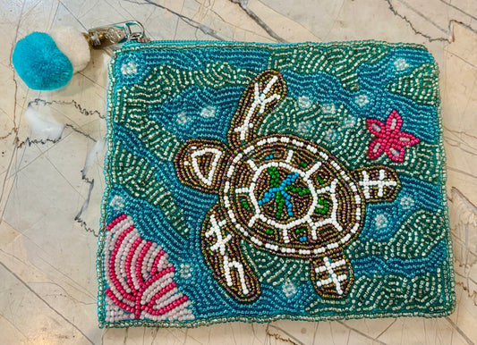 Beaded Coin Purse,Sea Turtle