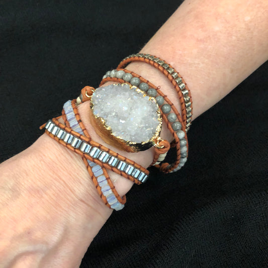 Bracelet, Boho Style Wrap with Crystal