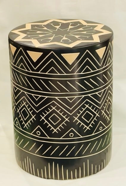 Ceramic Stool or Side Table in Graphic Black & Cream Design