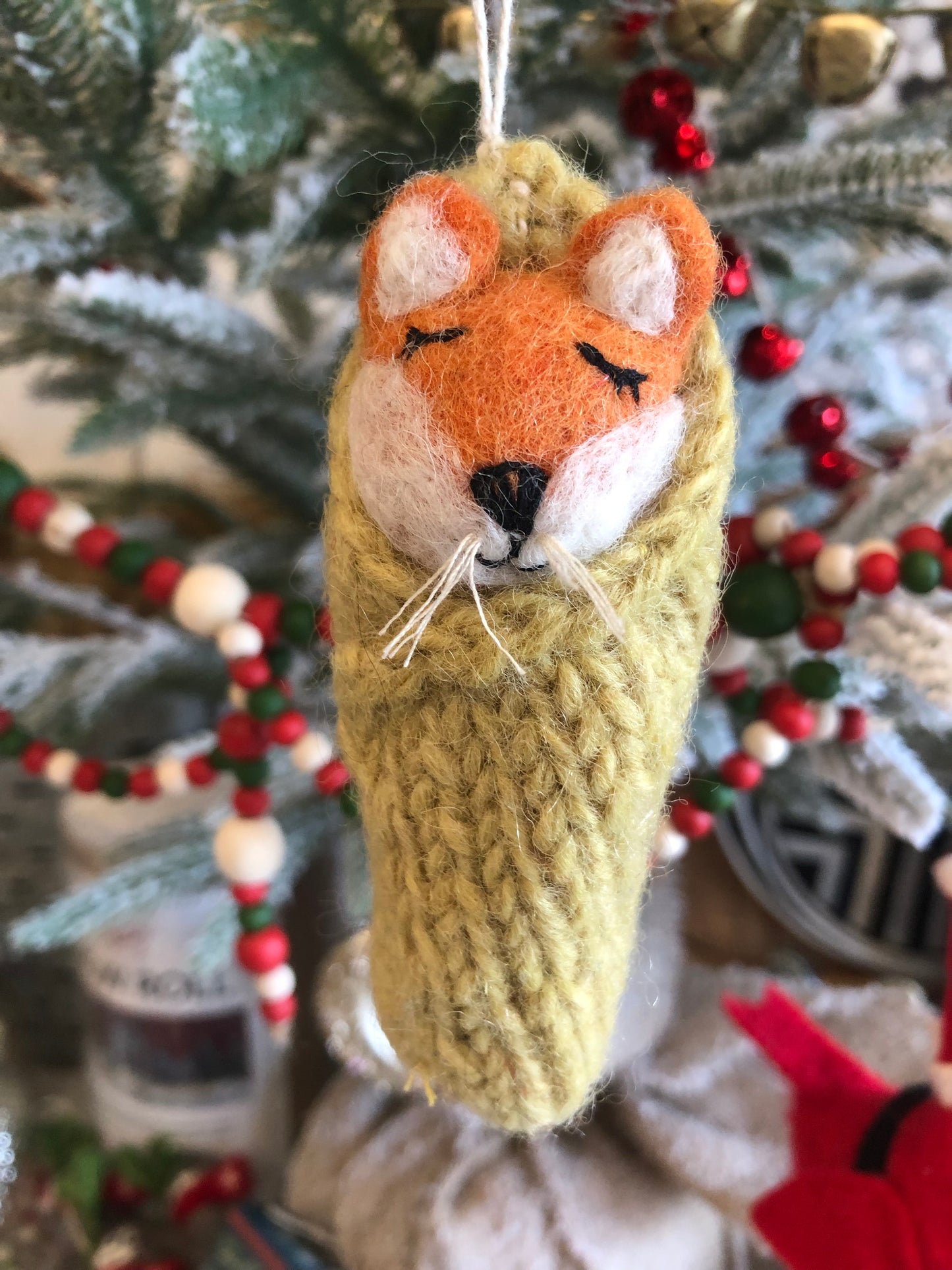 Felted Cozy Fox Ornament