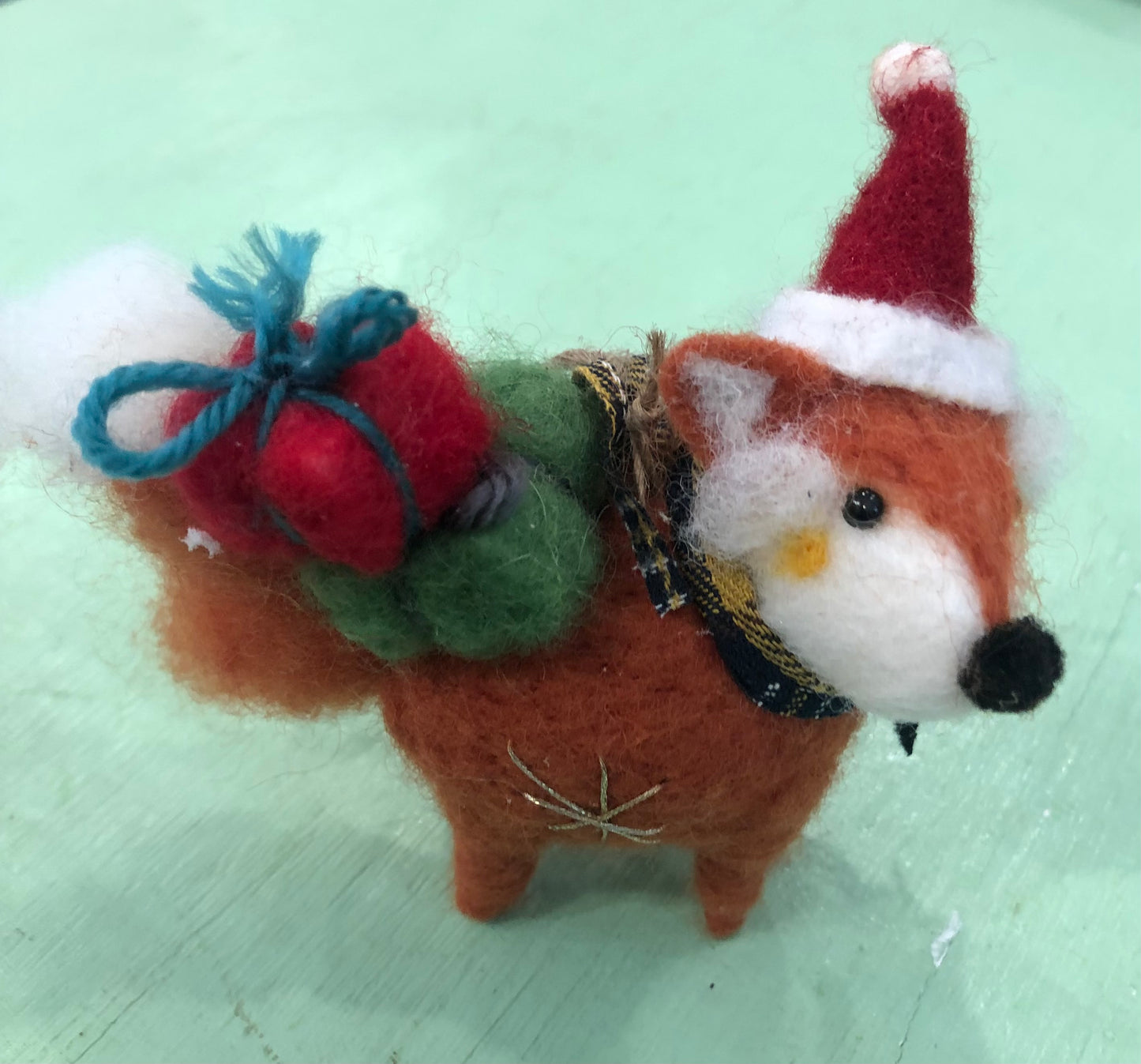 Red Fox Felted Ornament, with Scarf