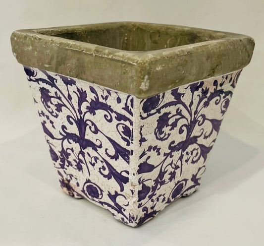 Ceramic Planter w/Violet Floral Design, Medium