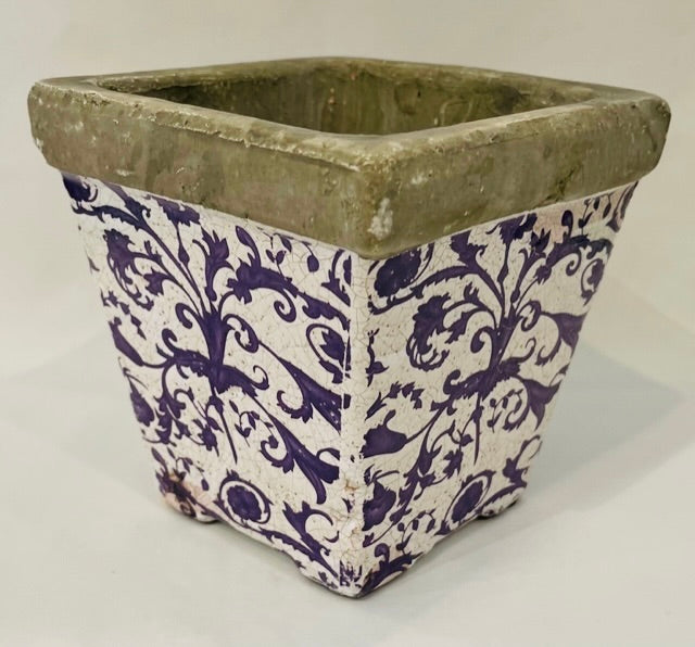 Ceramic Planter w/Violet Floral Design, Small