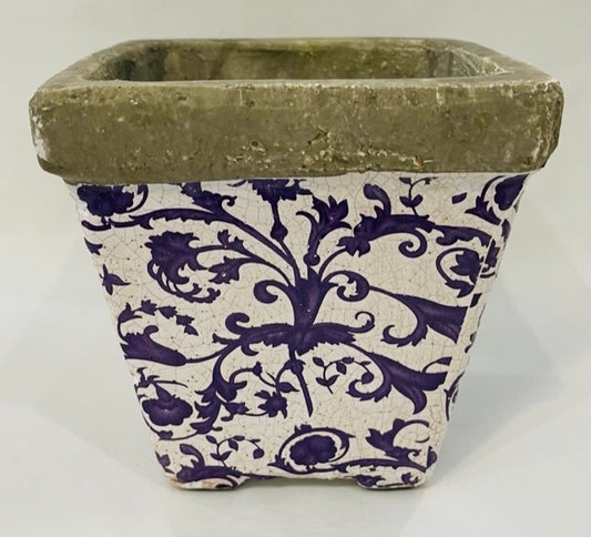 Ceramic Planter w/Violet Floral Design, Medium