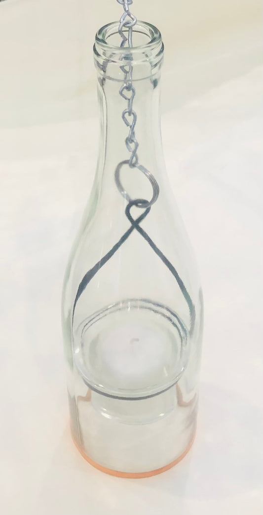 Wine Bottle Hanging Lantern w/Votive Holder/Clear
