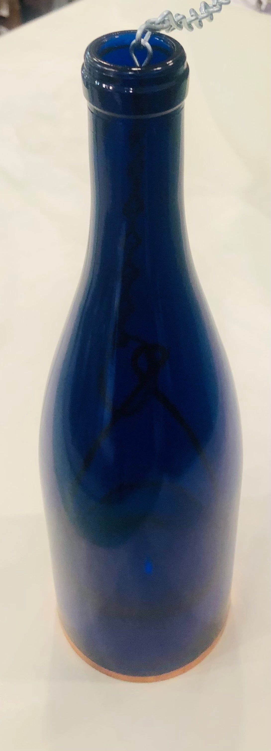 Blue Wine Bottle Hanging Lantern with Votive Holder
