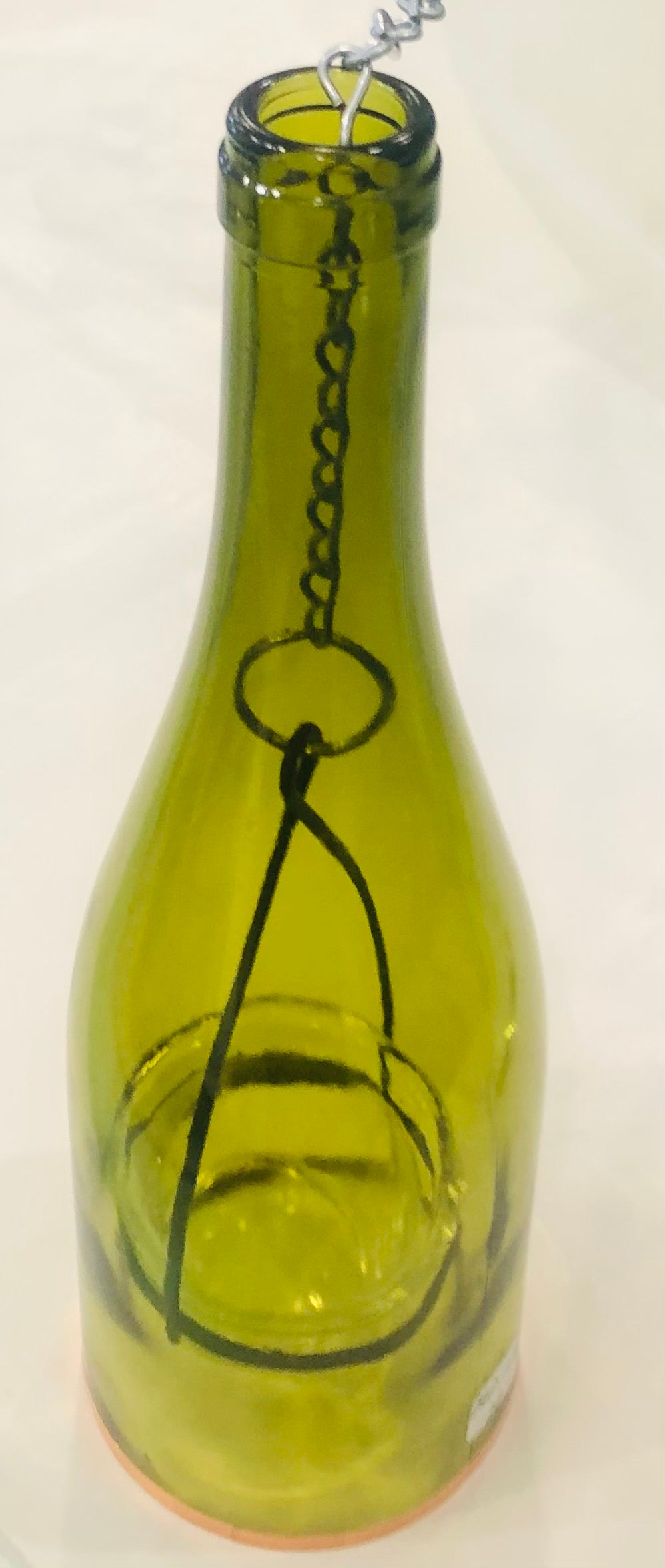 Wine Bottle Hanging Lantern w/Votive Holder/Olive
