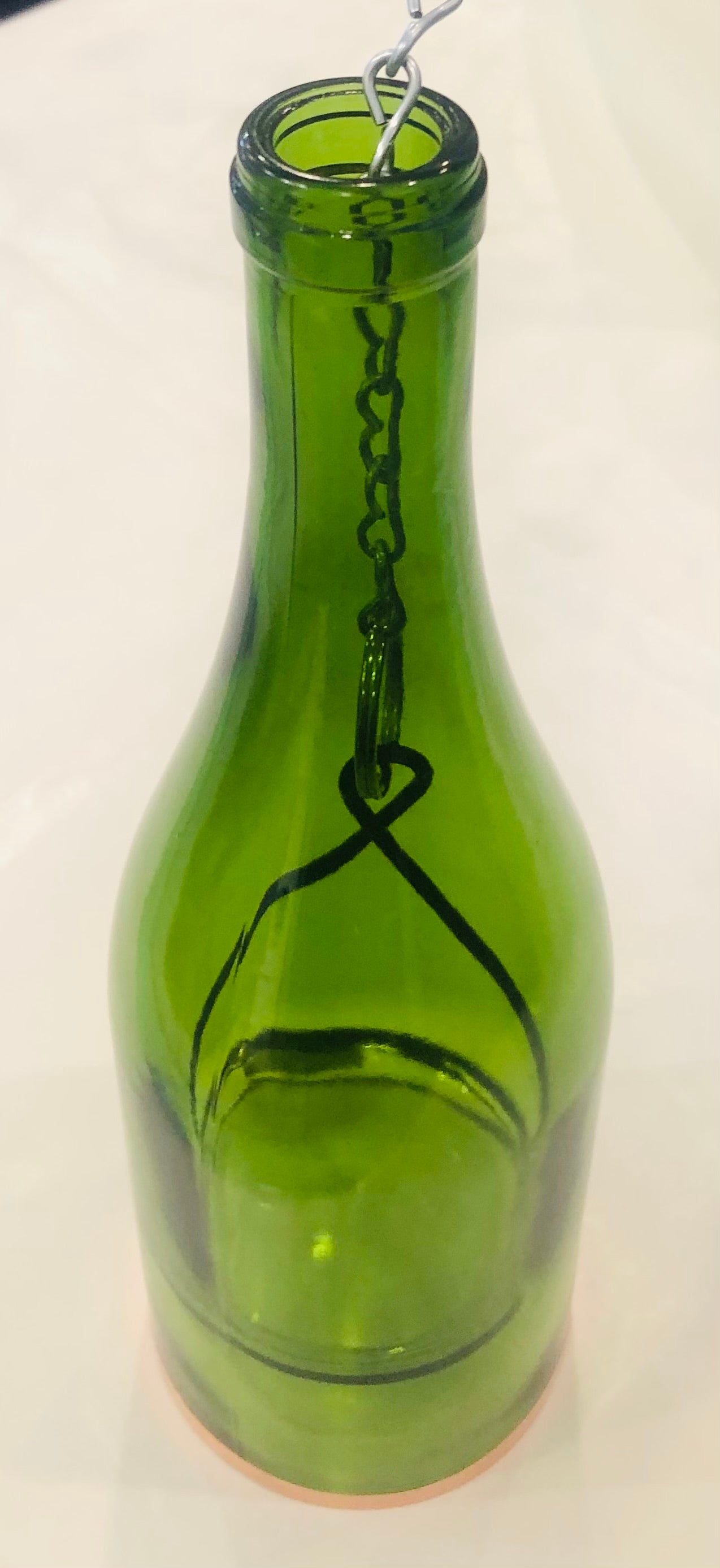 Wine Bottle Hanging Lantern w/Votive Holder/Green