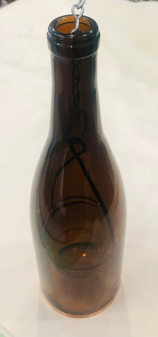 Wine Bottle Hanging Lantern w/Votive Holder/Amber