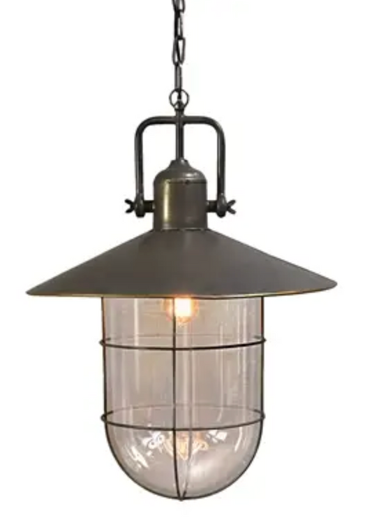 Pendant Lantern, Industrial Style with Glass Insert