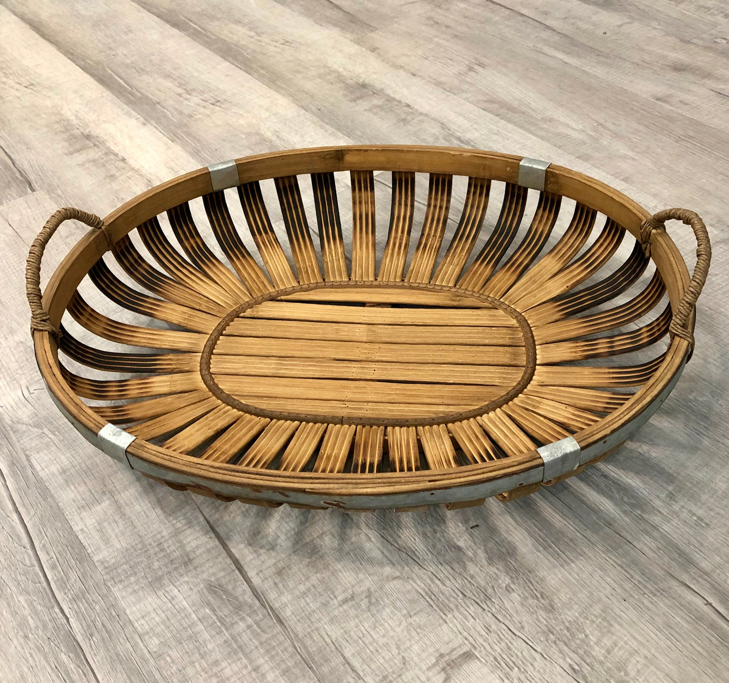 Tray, Oval Wood and Metal, with Handles, Large