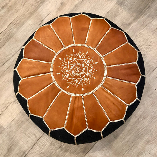 Ottoman/Pouf in Denim and Leather