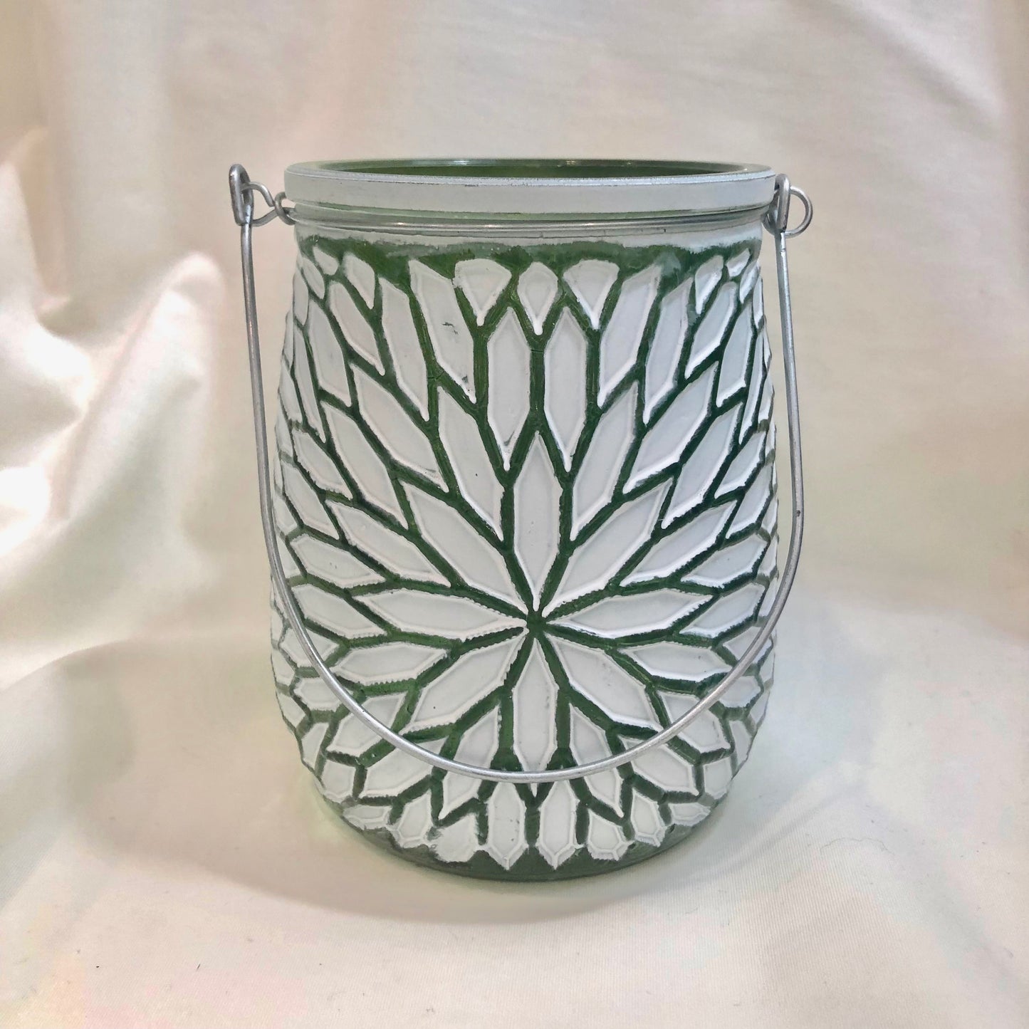 Jar, Green Flower Embossed Glass